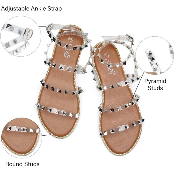 katliu Women's Flat Sandals Strappy Studded 8 - Picture 4 of 11